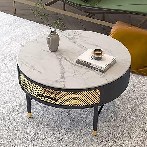 ZYWH Coffee Table Round White Marble Table top Desk Modern Cocktail Table for Living Room, Sofa Table, Office Table, Elegant Table (D:21.6 inch Round)