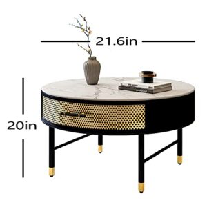 ZYWH Coffee Table Round White Marble Table top Desk Modern Cocktail Table for Living Room, Sofa Table, Office Table, Elegant Table (D:21.6 inch Round)