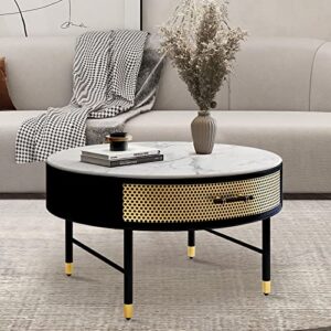 ZYWH Coffee Table Round White Marble Table top Desk Modern Cocktail Table for Living Room, Sofa Table, Office Table, Elegant Table (D:21.6 inch Round)