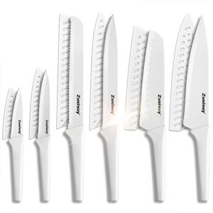 zusisuy white professional kitchen knife chef set, kitchen knife set stainless steel, kitchen knife set dishwasher safe with sheathes