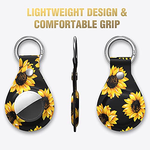 Maxjoy Compatible with AirTag Case, Sunflower Cute Protective Case with Anti-Lost Keychain Shockproof Scratch Resistant Skin Cover Designed for Apple AirTag Tracker Device Key Finder 2021, Flower