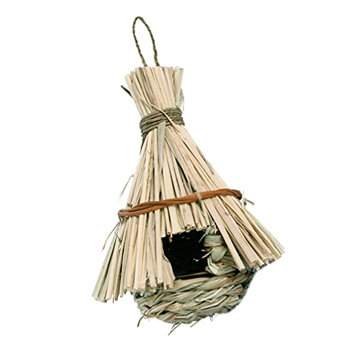 balacoo Humming Bird House Grass Hand Woven Bird Nest Natural Hanging Bird Hut Roosting Hideaway Shelter for Parrot Predators Finch Canary Sparrow Chickadee