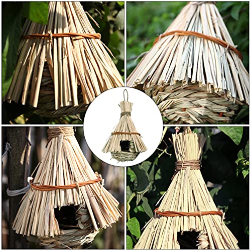 balacoo Humming Bird House Grass Hand Woven Bird Nest Natural Hanging Bird Hut Roosting Hideaway Shelter for Parrot Predators Finch Canary Sparrow Chickadee