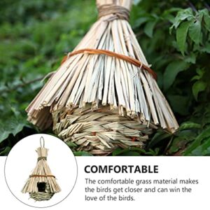 balacoo Humming Bird House Grass Hand Woven Bird Nest Natural Hanging Bird Hut Roosting Hideaway Shelter for Parrot Predators Finch Canary Sparrow Chickadee