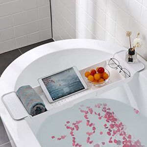 JUSHUMAOYI - Adjustable Bathtub Caddy Tray- Bath Tub Table Caddy -Bath Tray for Bathtub -White