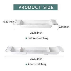 JUSHUMAOYI - Adjustable Bathtub Caddy Tray- Bath Tub Table Caddy -Bath Tray for Bathtub -White