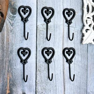 cast iron love heart shaped wall hooks - heart wall hooks - black wall hooks - cast iron heart hooks - black coat hooks - decorative wall hooks - towel hooks - farmhouse hooks - wall hooks - 6 piece