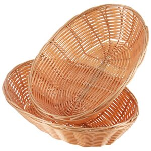 FUNSUEI 18 Pack 9 x 6 x 2.3 Inches Oval Poly Wicker Bread Baskets, Food Serving Baskets, Handmade Woven Pantry Organizer for Storing Bread, Vegetables, Fruits, Snacks and Crafts, Natural