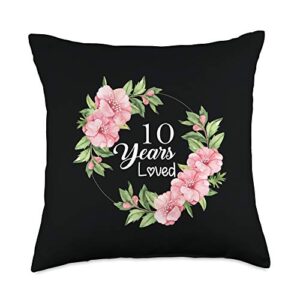 flowers design gifts for 10 years old girls, boys 10 years loved cool flowers pattern girls 10th birthday throw pillow, 18x18, multicolor