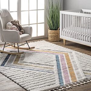 nuloom angela high-low modern diamond tassel area rug, 6' 7" x 9', beige