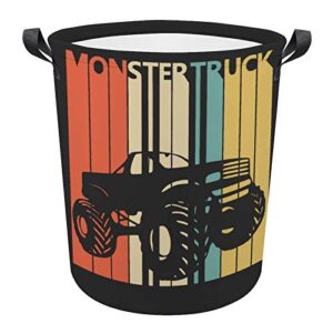 monster truck retro laundry basket hamper bag dirty clothes storage bin waterproof foldable collapsible toy organizer for office bedroom clothes toys gift basket