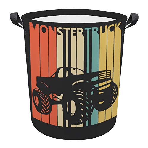 Monster Truck Retro Laundry Basket Hamper Bag Dirty Clothes Storage Bin Waterproof Foldable Collapsible Toy Organizer for Office Bedroom Clothes Toys Gift Basket