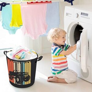 Monster Truck Retro Laundry Basket Hamper Bag Dirty Clothes Storage Bin Waterproof Foldable Collapsible Toy Organizer for Office Bedroom Clothes Toys Gift Basket