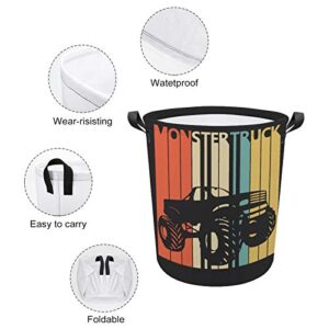 Monster Truck Retro Laundry Basket Hamper Bag Dirty Clothes Storage Bin Waterproof Foldable Collapsible Toy Organizer for Office Bedroom Clothes Toys Gift Basket