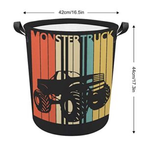 Monster Truck Retro Laundry Basket Hamper Bag Dirty Clothes Storage Bin Waterproof Foldable Collapsible Toy Organizer for Office Bedroom Clothes Toys Gift Basket