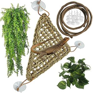 hamiledyi bearded dragon hammock tank accessories reptile climbing toys lizard habitat decoration flexible reptile plants vine decor for chameleon hermit crabs gecko or snakes