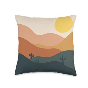 Camille Cate Modern Design Abstract Mountains Cactus Desert Landscape in Terracotta Throw Pillow, 16x16, Multicolor