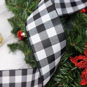 CT CRAFT LLC Plaid Cambridge Gingham Buffalo Wired Ribbon, 2.5" x 50 Yards x 1 Roll - Black with White, for Christmas, Home Decor, Gift Wrapping, Tree Topper Bow, Wreath, DIY Crafts