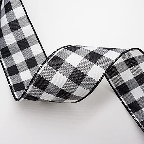 CT CRAFT LLC Plaid Cambridge Gingham Buffalo Wired Ribbon, 2.5" x 50 Yards x 1 Roll - Black with White, for Christmas, Home Decor, Gift Wrapping, Tree Topper Bow, Wreath, DIY Crafts