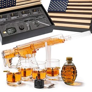 ar15 whiskey gun decanter flag set - 1000ml set - american flag gift box & bullet glasses, chillers, guns decanters drinking party accessories, great gift for army, marines, veterans & gun enthusiasts