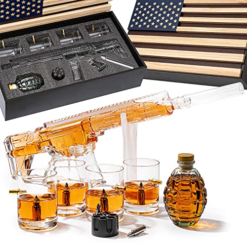 AR15 Whiskey Gun Decanter Flag Set - 1000ml Set - American Flag Gift Box & Bullet Glasses, Chillers, Guns Decanters Drinking Party Accessories, Great Gift For Army, Marines, Veterans & Gun Enthusiasts