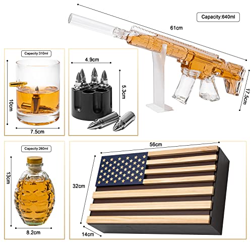 AR15 Whiskey Gun Decanter Flag Set - 1000ml Set - American Flag Gift Box & Bullet Glasses, Chillers, Guns Decanters Drinking Party Accessories, Great Gift For Army, Marines, Veterans & Gun Enthusiasts