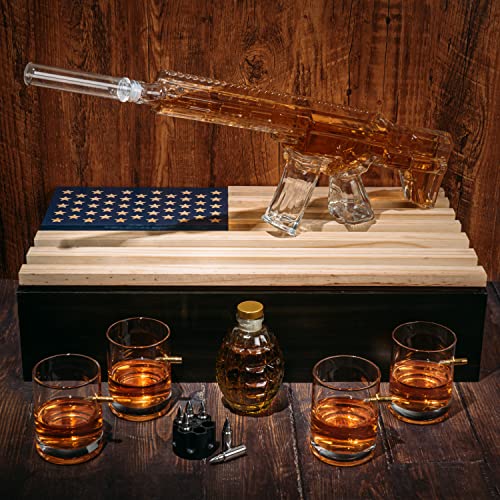 AR15 Whiskey Gun Decanter Flag Set - 1000ml Set - American Flag Gift Box & Bullet Glasses, Chillers, Guns Decanters Drinking Party Accessories, Great Gift For Army, Marines, Veterans & Gun Enthusiasts