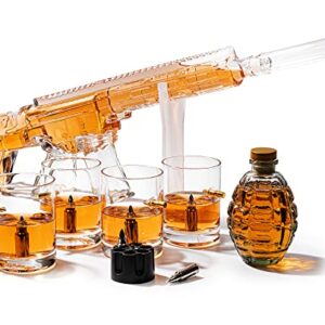 AR15 Whiskey Gun Decanter Flag Set - 1000ml Set - American Flag Gift Box & Bullet Glasses, Chillers, Guns Decanters Drinking Party Accessories, Great Gift For Army, Marines, Veterans & Gun Enthusiasts