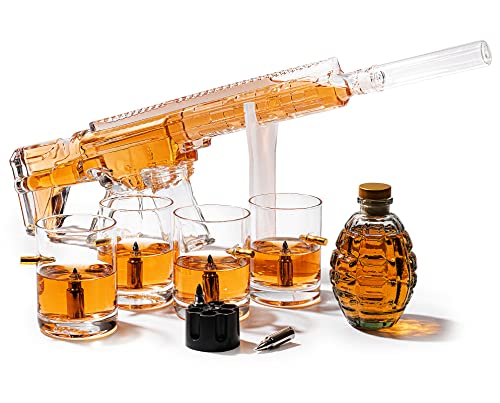 AR15 Whiskey Gun Decanter Flag Set - 1000ml Set - American Flag Gift Box & Bullet Glasses, Chillers, Guns Decanters Drinking Party Accessories, Great Gift For Army, Marines, Veterans & Gun Enthusiasts