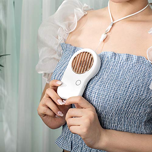 ageqi Necklace Fan, Mini Handheld Fan, Battery Operated Small Portable Fan Personal Handheld USB Neck Fan Eyelash Fan for Kids Girls Adults Indoor Outdoor Camping Office Travel (White)