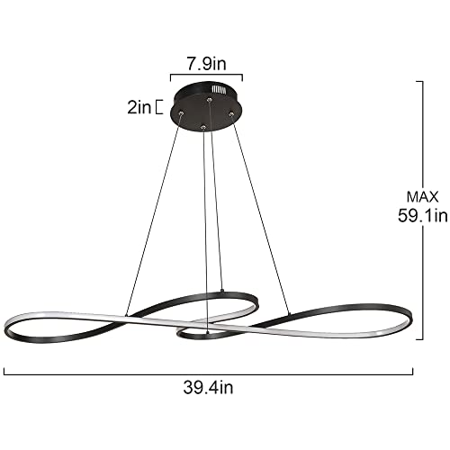 KARMIQI LED Pendant Light Modern Dimmable Chandelier Musical Note Black Contemporary Wave Hanging Lighting Fixture for Bedroom Kitchen Island Dining Room Living Room(38W