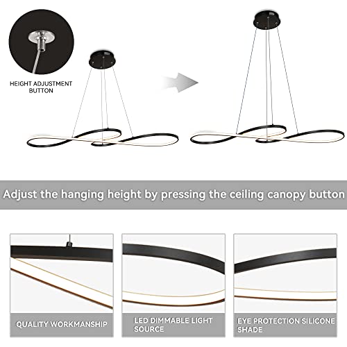 KARMIQI LED Pendant Light Modern Dimmable Chandelier Musical Note Black Contemporary Wave Hanging Lighting Fixture for Bedroom Kitchen Island Dining Room Living Room(38W