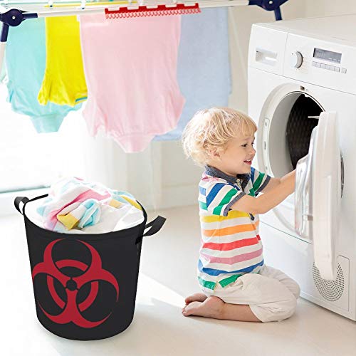 Red Symbol Biohazard Radioactive Laundry Basket Hamper Bag Dirty Clothes Storage Bin Waterproof Foldable Collapsible Toy Organizer for Office Bedroom Clothes Toys Gift Basket