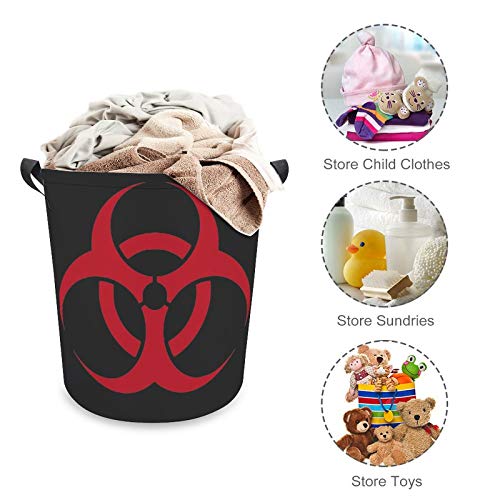 Red Symbol Biohazard Radioactive Laundry Basket Hamper Bag Dirty Clothes Storage Bin Waterproof Foldable Collapsible Toy Organizer for Office Bedroom Clothes Toys Gift Basket