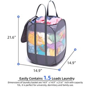 1.5 Loads, Pop-up Laundry Hamper with Extended, Thickened and Reinforced Handles, Tear Proof, Laundry Basket with Zipper Lid, Use YKK Zipper, Honey Comb Mesh, Breathable, 14.9"*14.9"*21.6" (white)