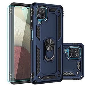 galaxy a12 case,samsung a12 case,with screen protector,[military grade] 16ft. drop tested cover with magnetic kickstand car mount protective case for samsung galaxy a12, blue