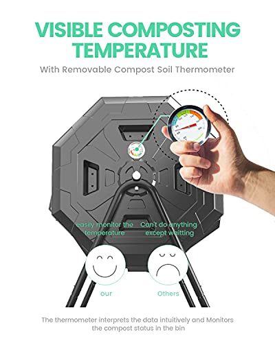 2021 Upgraded Tumbling Composter with Compost Thermometer - Dual Chamber Garden Compost Bin(43 Gal, Green)