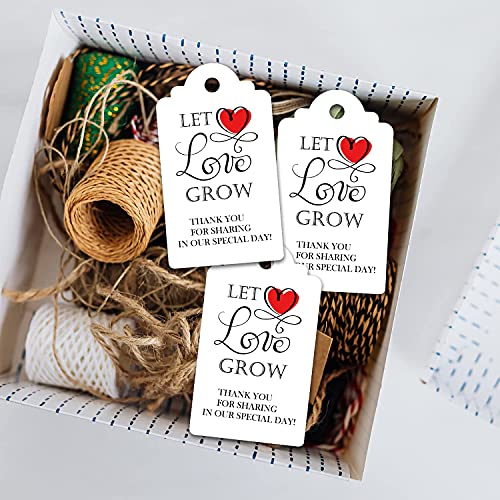 Let Love Grow Tags, Thank You for Sharing Our Special Day Tags, 50 Pcs Wedding Favor Tags, Paper Gift Tags with 65 Feet Golden Ribbon, Thank You Tags for Wedding Baby Shower Party