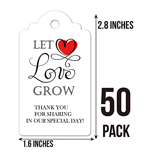 Let Love Grow Tags, Thank You for Sharing Our Special Day Tags, 50 Pcs Wedding Favor Tags, Paper Gift Tags with 65 Feet Golden Ribbon, Thank You Tags for Wedding Baby Shower Party