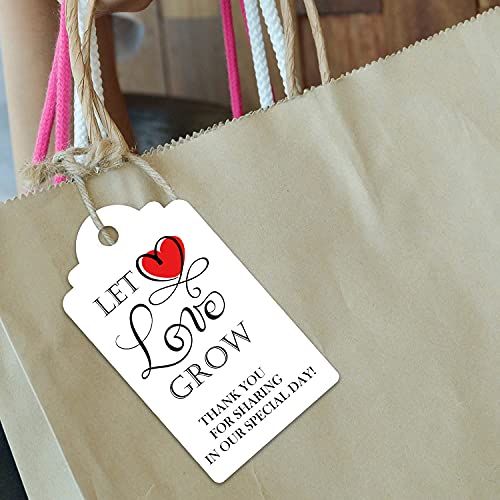 Let Love Grow Tags, Thank You for Sharing Our Special Day Tags, 50 Pcs Wedding Favor Tags, Paper Gift Tags with 65 Feet Golden Ribbon, Thank You Tags for Wedding Baby Shower Party