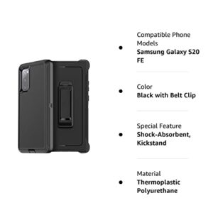 Case for Samsung Galaxy S20 FE 5G (2020) Heavy Duty Shockproof Drop-Proof Triple Layer Defense Cover 6.5” (Black with Belt Clip), Black