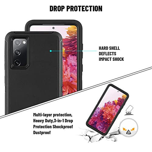 Case for Samsung Galaxy S20 FE 5G (2020) Heavy Duty Shockproof Drop-Proof Triple Layer Defense Cover 6.5” (Black with Belt Clip), Black