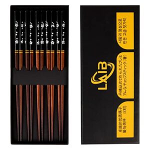 laib japanese wooden chopsticks set, 5 pairs premium class reusable chopsticks in luxurious gift box