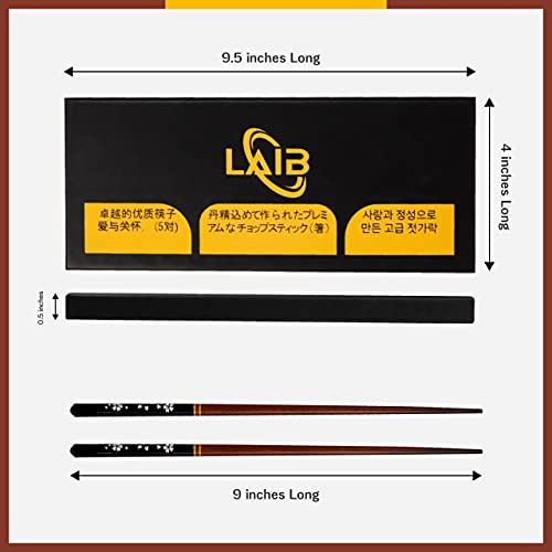 LAIB Japanese Wooden Chopsticks Set, 5 Pairs Premium Class Reusable Chopsticks in Luxurious Gift Box