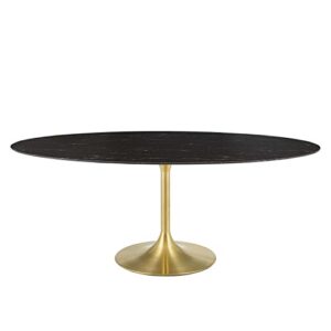 modway lippa oval artificial marble 78" dining table, gold black