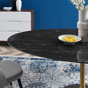 Modway Lippa Oval Artificial Marble 78" Dining Table, Gold Black