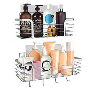 shower caddy basket shelf, wall mounted bathroom shower storage organizer with 4 hooks, sus304 stainless steel adhesive shower shelf for bathrooms, toilets, shower room, kitchen - 2 pack