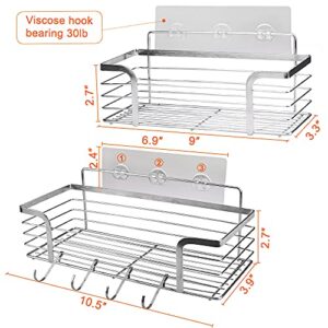 Shower Caddy Basket Shelf, Wall Mounted Bathroom Shower Storage Organizer with 4 Hooks, SUS304 Stainless Steel Adhesive Shower Shelf for Bathrooms, Toilets, Shower Room, Kitchen - 2 Pack