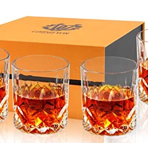 calliva von Old Fashioned Bourbon Glass, Set of 4 Crystal Whiskey Glasses In Gift Box. Rocks Glass for Scotch Irish Whisky Cocktail Cognac Snifter Rum Tequila Drinking, Best Lowball Tumbler 10oz