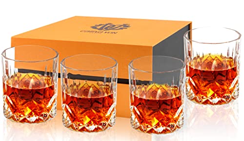 calliva von Old Fashioned Bourbon Glass, Set of 4 Crystal Whiskey Glasses In Gift Box. Rocks Glass for Scotch Irish Whisky Cocktail Cognac Snifter Rum Tequila Drinking, Best Lowball Tumbler 10oz